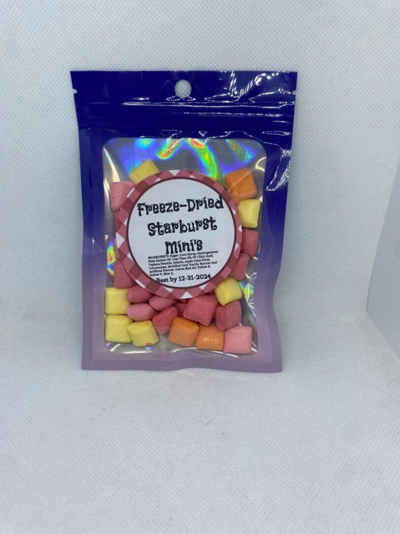 A bag of freeze dried starburst mints