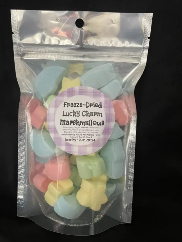 Freeze-dried Lucky Charm marshmallows.